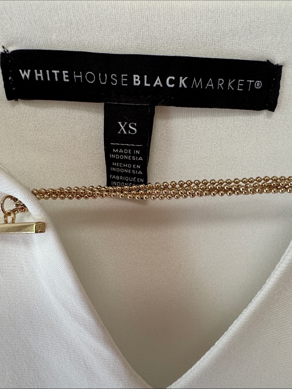 White House Black Market White Long-Sleeve Top with Gold Chain Detail - Picture 2 of 8